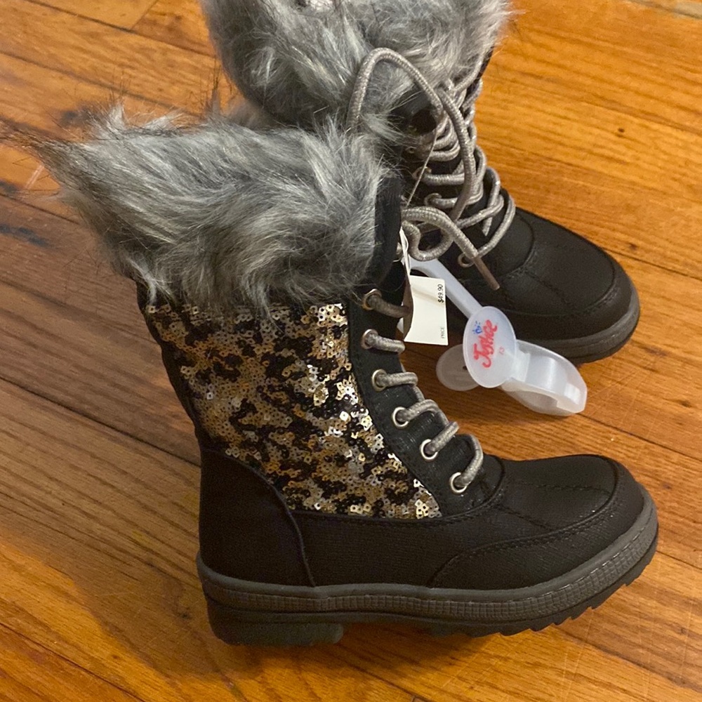 Toddle 13 Girls  boot black with gold and silver sequins